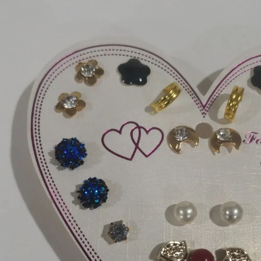 Elegant Set of 12 Different Shape Colorful Stud Earrings Women's Fashion Jewelry